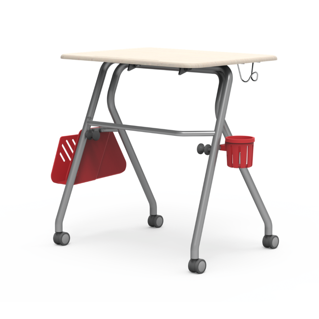 YOZI Series Nesting Desk 29in with Casters Grey Elm Silver Mist