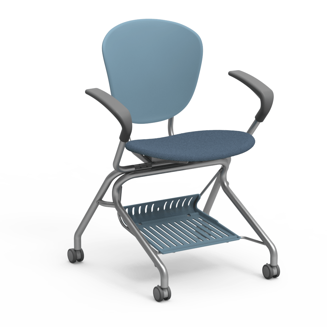 YOZI Series Nesting Chair with Bookrack, Armrests and Padded Seat