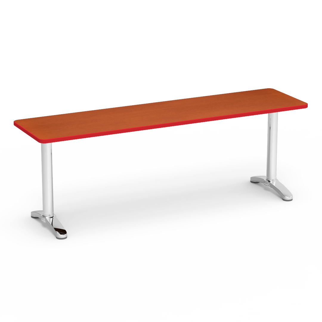 Lunada Series Seminar Table 22in x 84in Top Carmel Sagawood Red Chrome