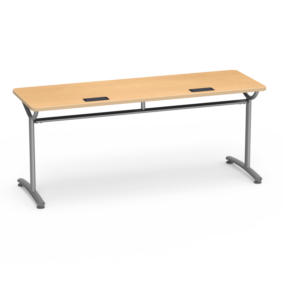 TEXT Series Table 24in x 72in Top with 2 Grommets 30in Fusion Maple Fusion Maple Silver Mist