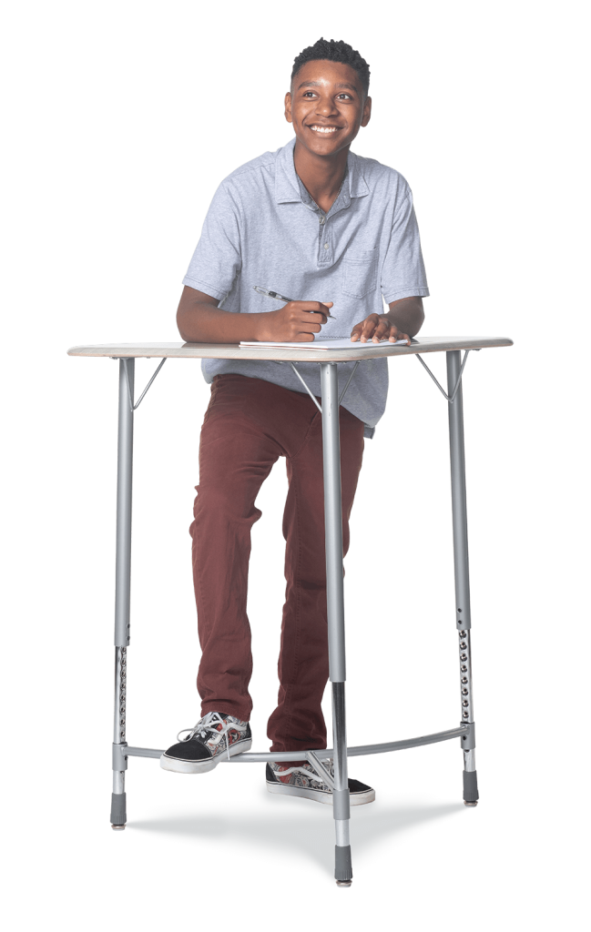ZUMA Series Stand-Up Boomerang Desk 29in - 41in Adjustable Squash Looks likatre Silver Mist