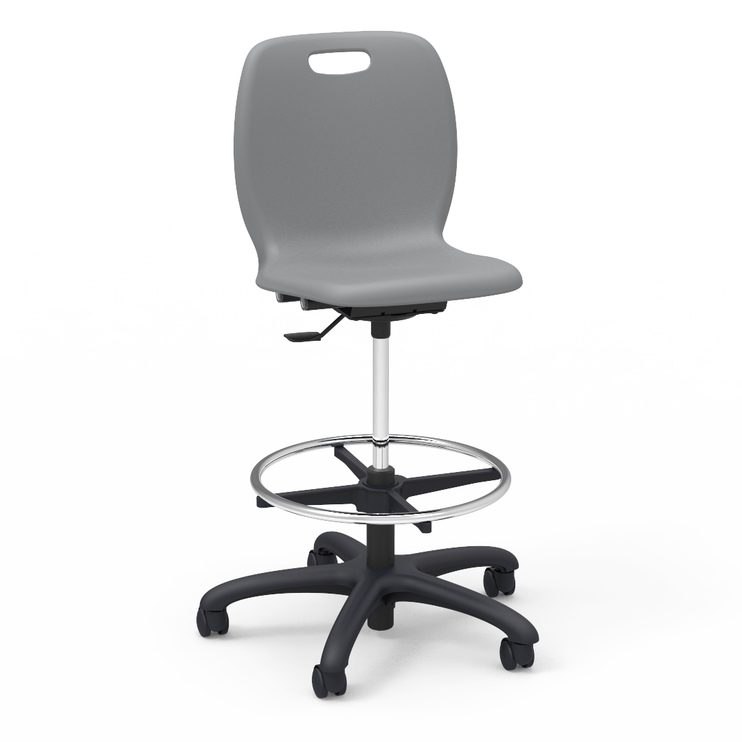 N2 Series Lab Stool 22in - 28in Adjustable Graphite Char Black