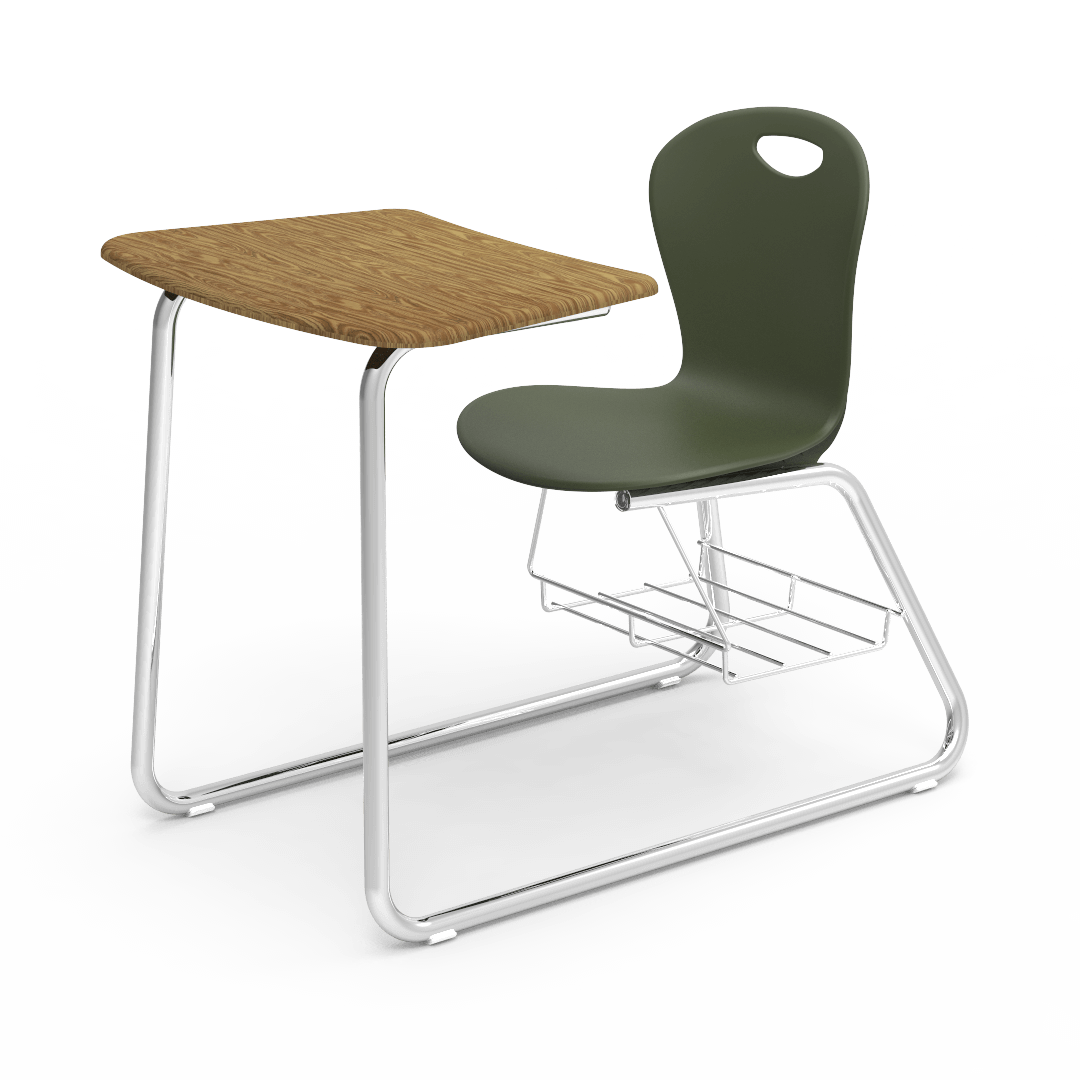 ZUMA Series Sled-Combo Unit 18in with Bookrack Moss Medium Oak Chrome