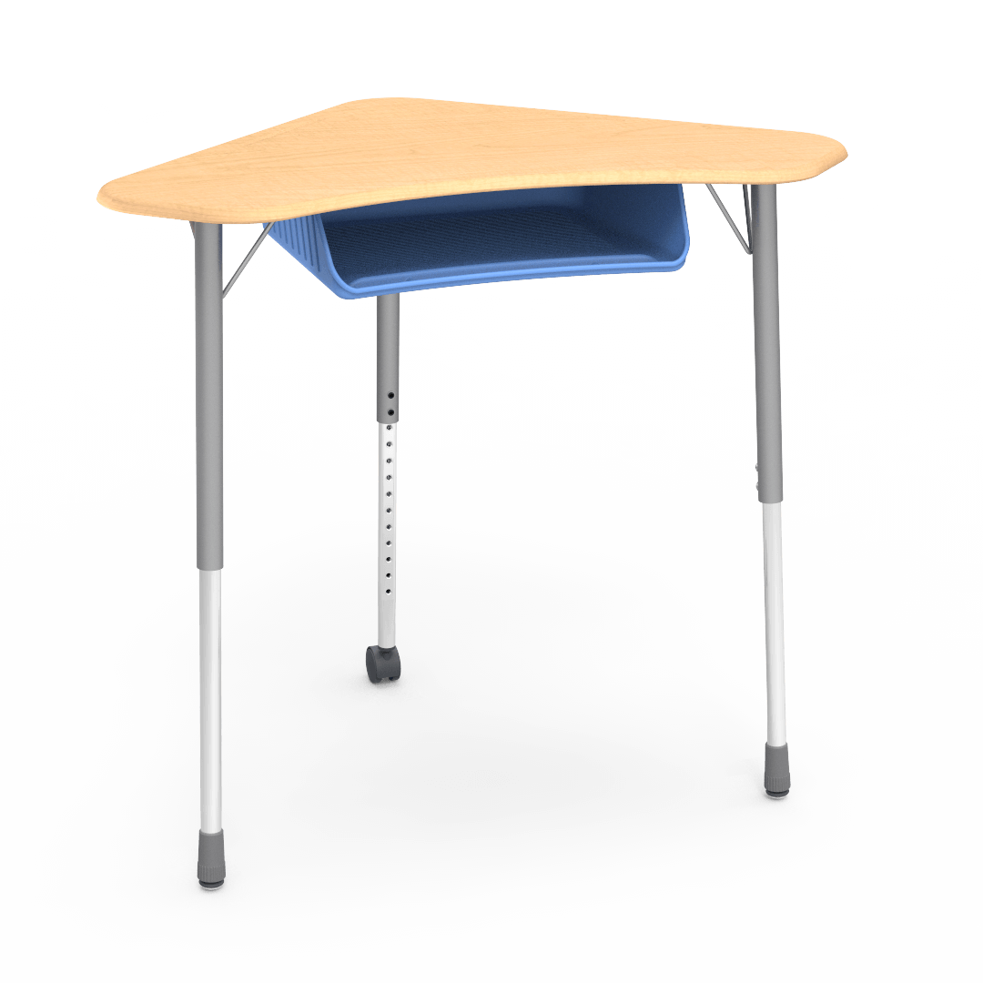 ZUMA Series Boomerang Desk with Book Box 24in - 34in Adjustable with One Caster Sky Blue Fusion Maple Silver Mist