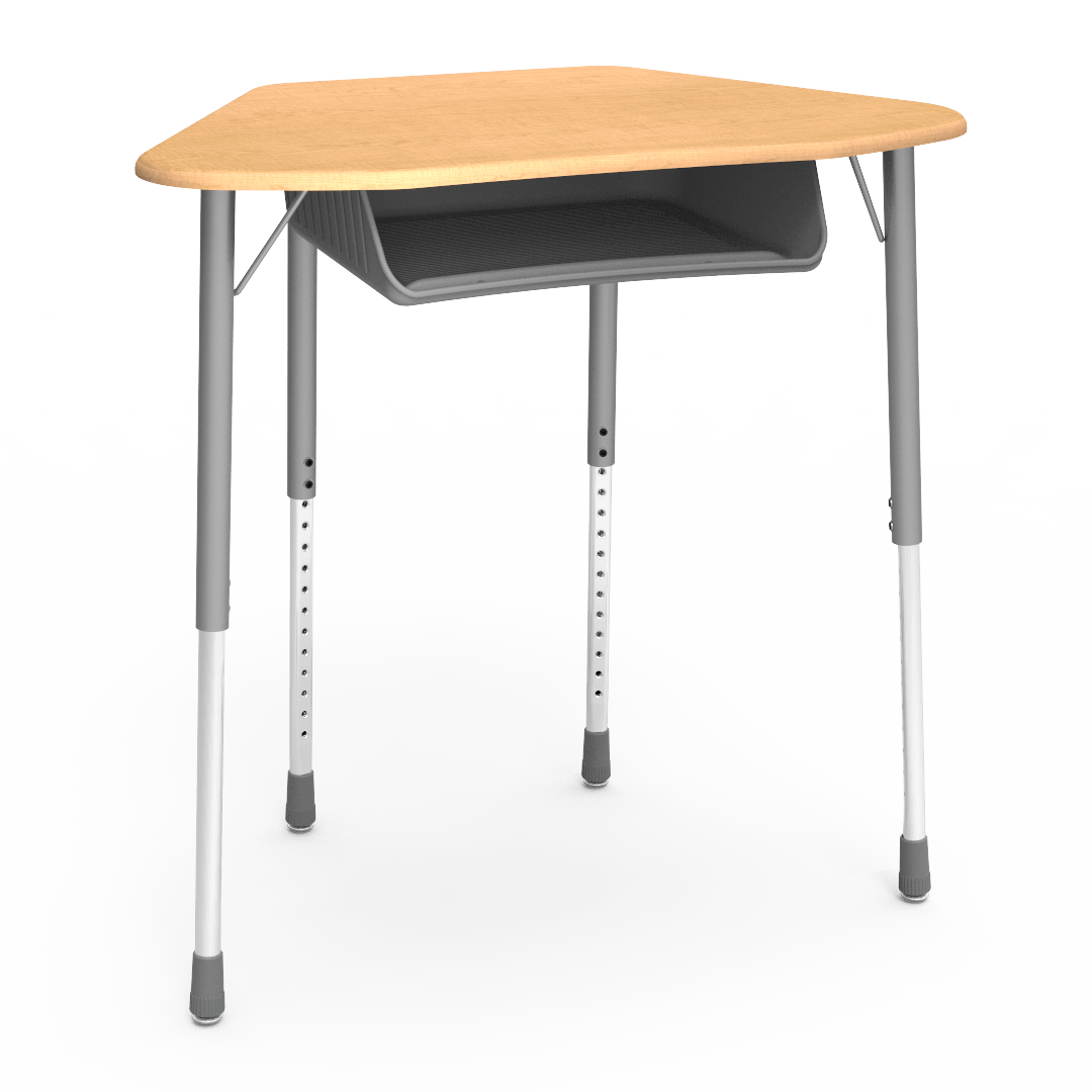 ZUMA Series Hexagon Desk with Book Box 22in - 34in Adjustable Graphite Fusion Maple Silver Mist