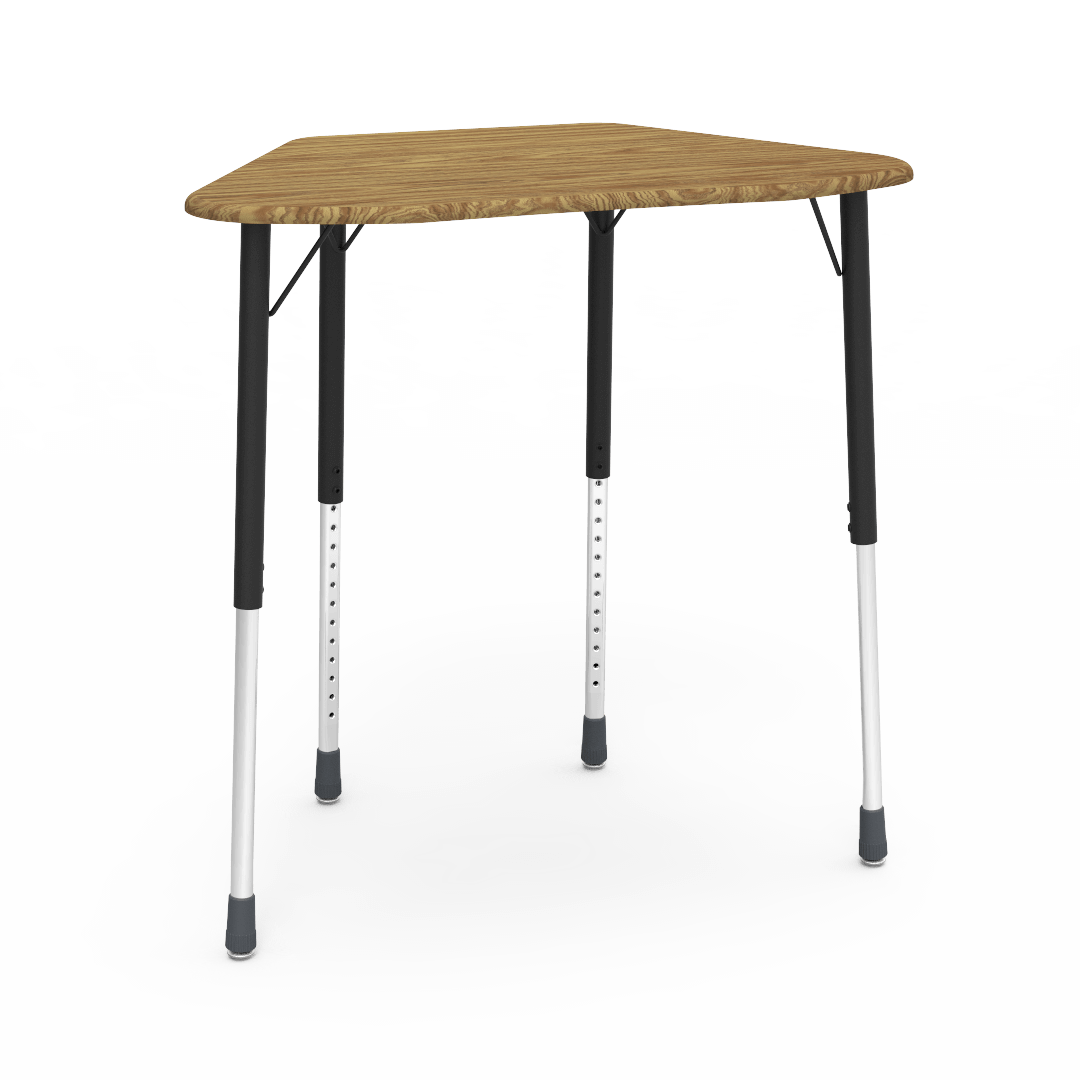 ZUMA Series Hexagon Desk 22in - 34in Adjustable Medium Oak Char Black