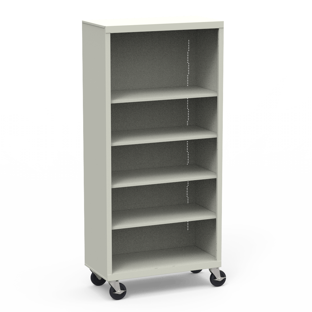 Mobile Metal Bookcase 36in x 18in x 78in Five Shelves Moonstone