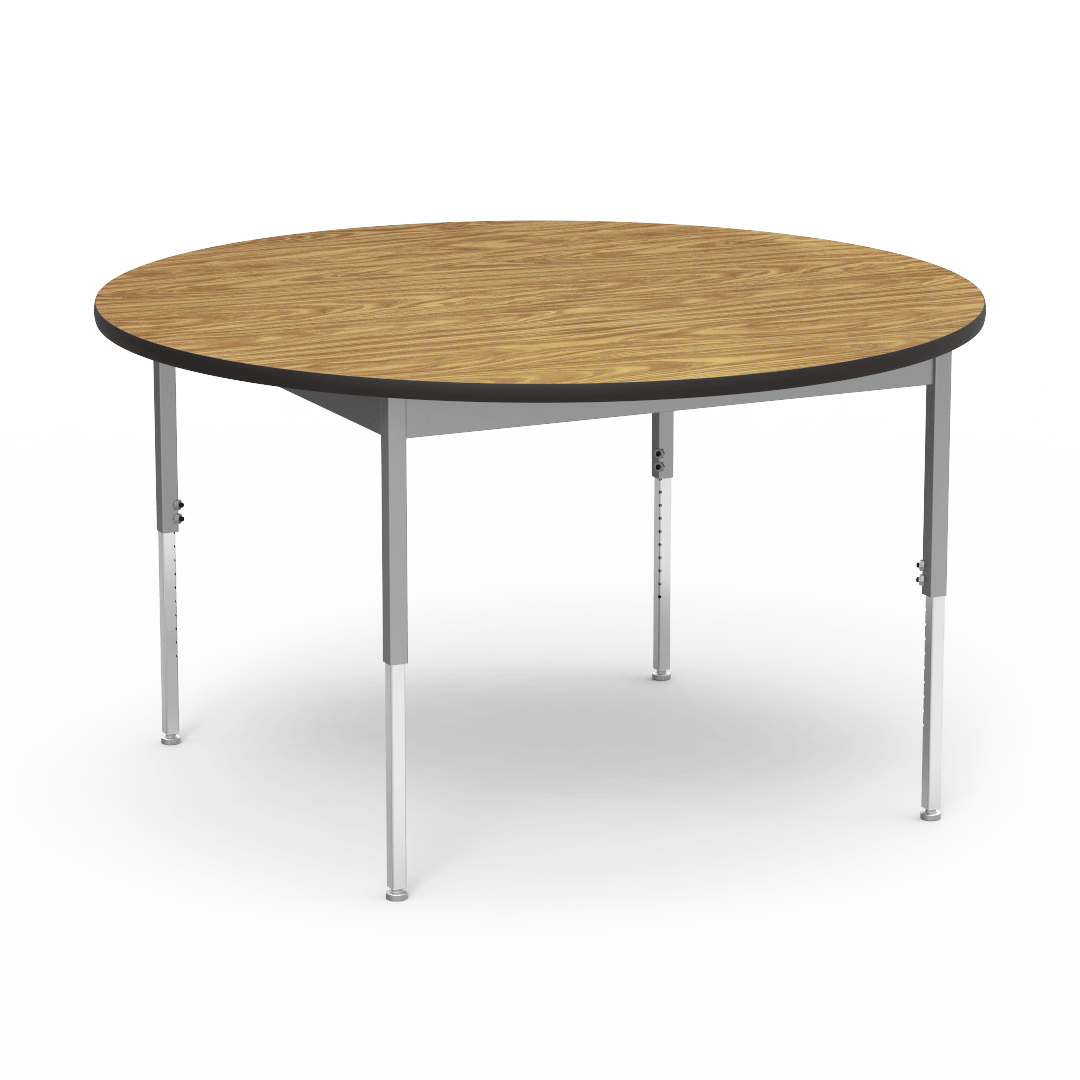6800 Series Table 60in Round 24in - 34in Adjustable Medium Oak Char Black Silver Mist