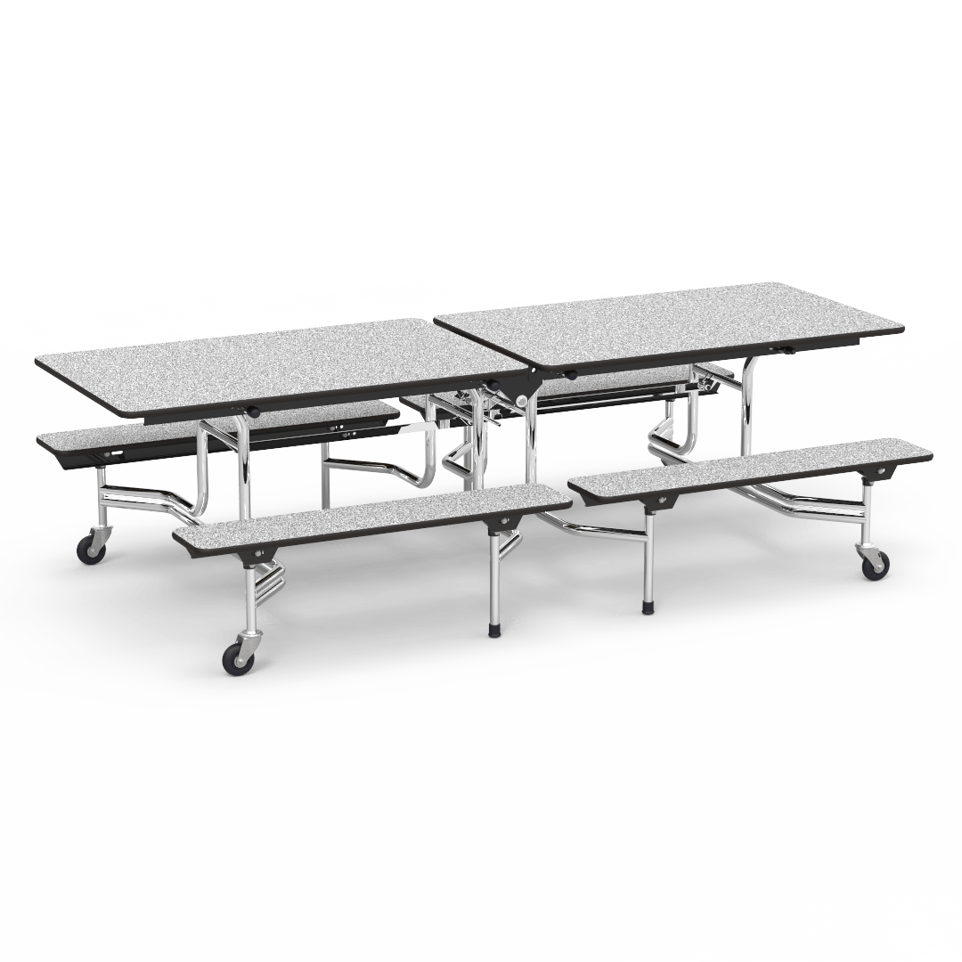 MT Series Mobile Bench Table 96in x 30in Top Seats 8 Grey Nebula Char Black Chrome