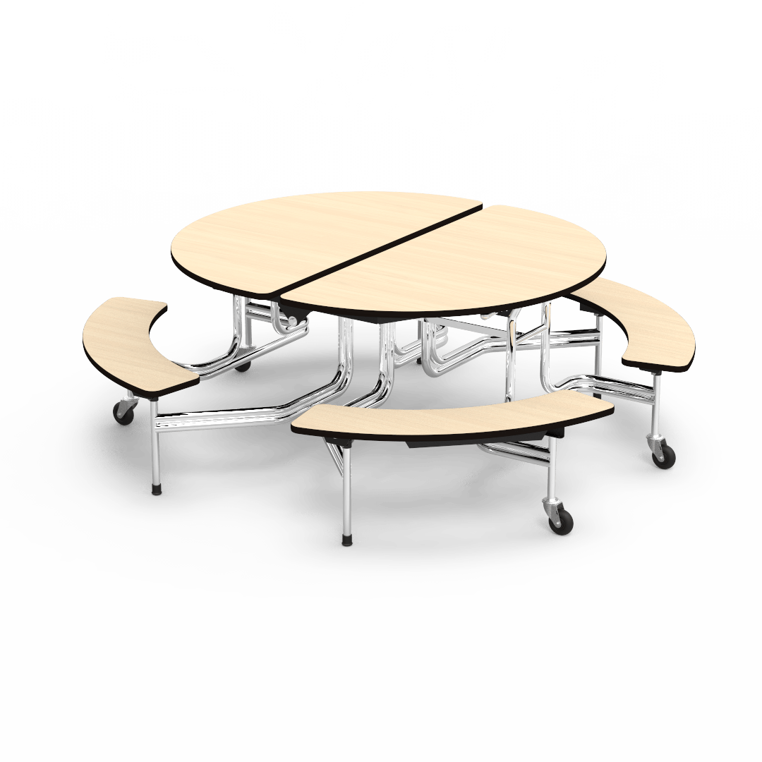 MT Mobile Oval Bench Table 60in Top 17in Seat Height Seats 8-12 29in Asian Sand Char Black Chrome