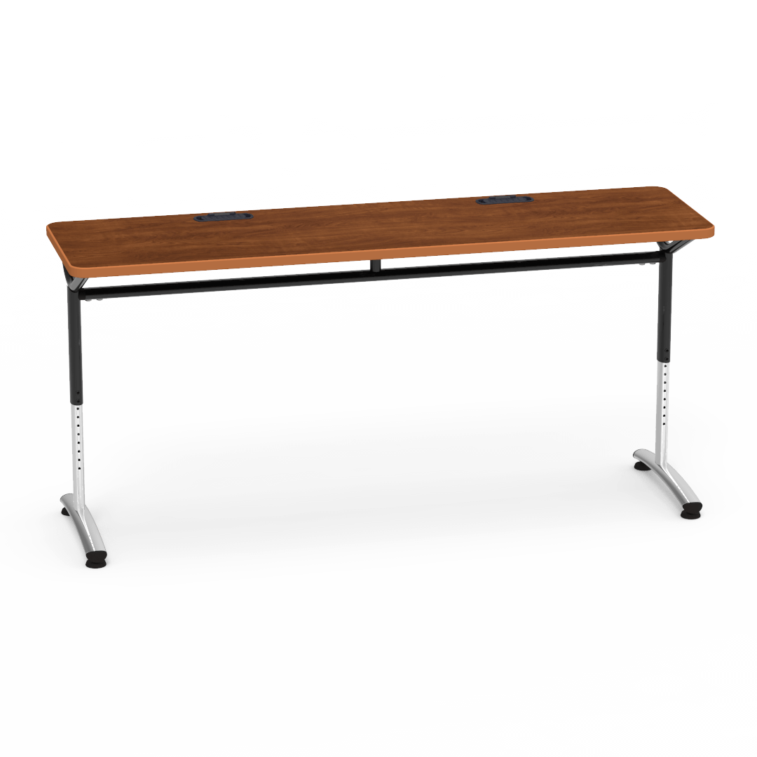TEXT Series Table 20in x 72in Top with 2 Grommets 26in - 34in Adjustable Wild Cherry Carmel Sagawood Char Black