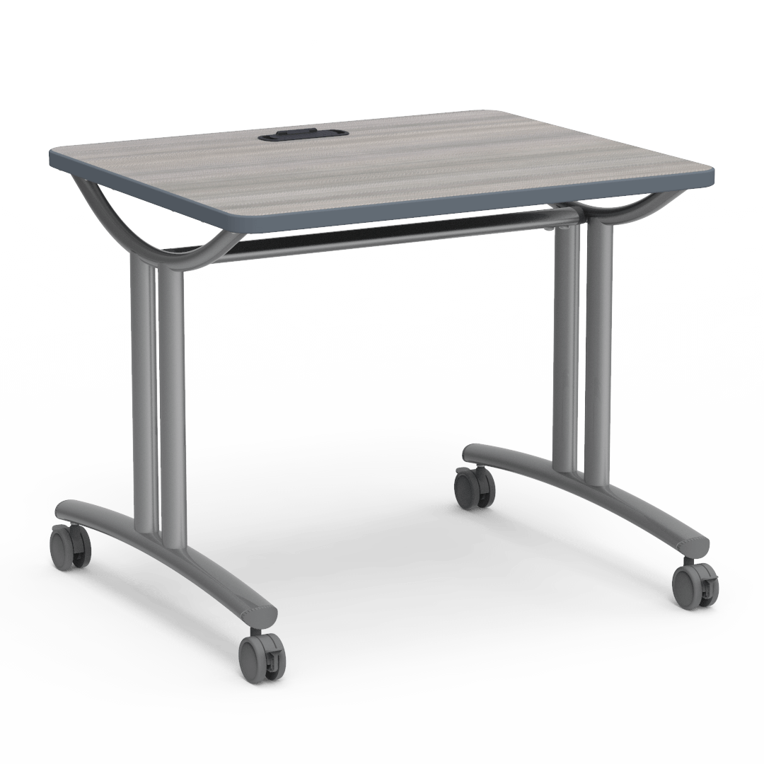 TEXT Series Table 30in x 36in Top with 1 Grommet 30in with Casters Looks likatre Eclipse Silver Mist